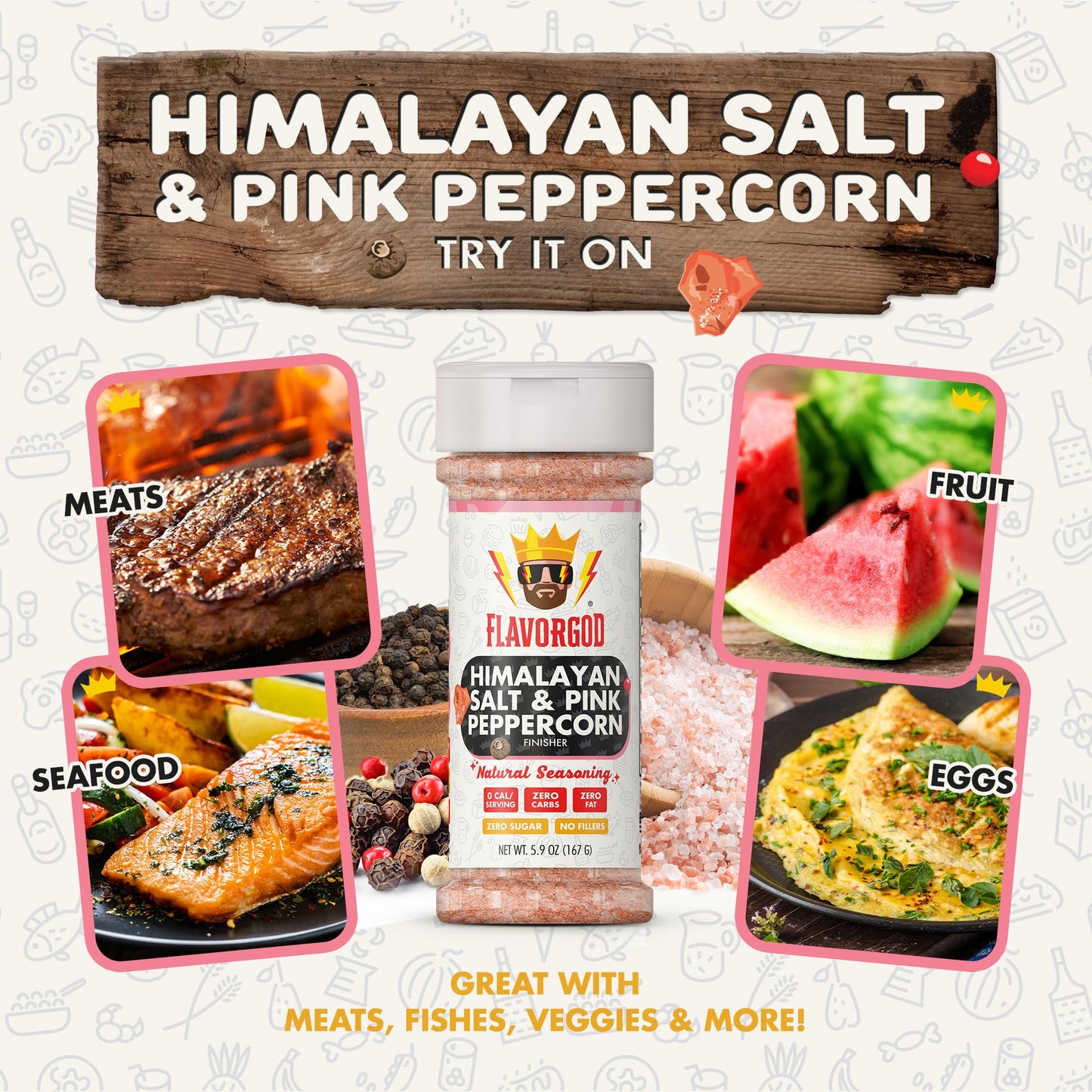 Flavor God Himalayan Salt & Pink Peppercorn Finisher - All Natural Spice Blend for Cooking - Pack of 1 - Kosher, Gluten-Free, Vegan