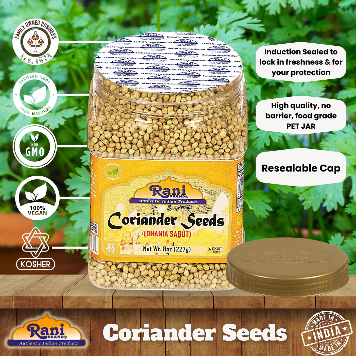 Rani Coriander (Dhania) Seeds Whole, Indian Spice 8Oz (227G) Pet Jar ~ All Natural | Gluten Friendly | Non-Gmo | Vegan | Indian Origin