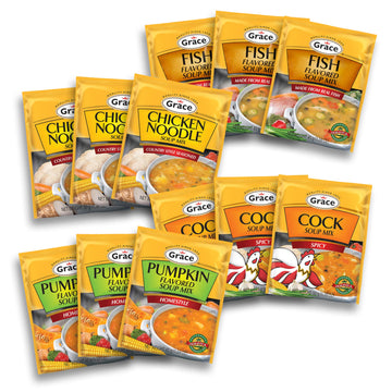 Grace Variety Pack of Flavored Soup 12 Pack - Fish, Cock, Chicken and Pumpkin - Jamaican Flavored Soup Mixes
