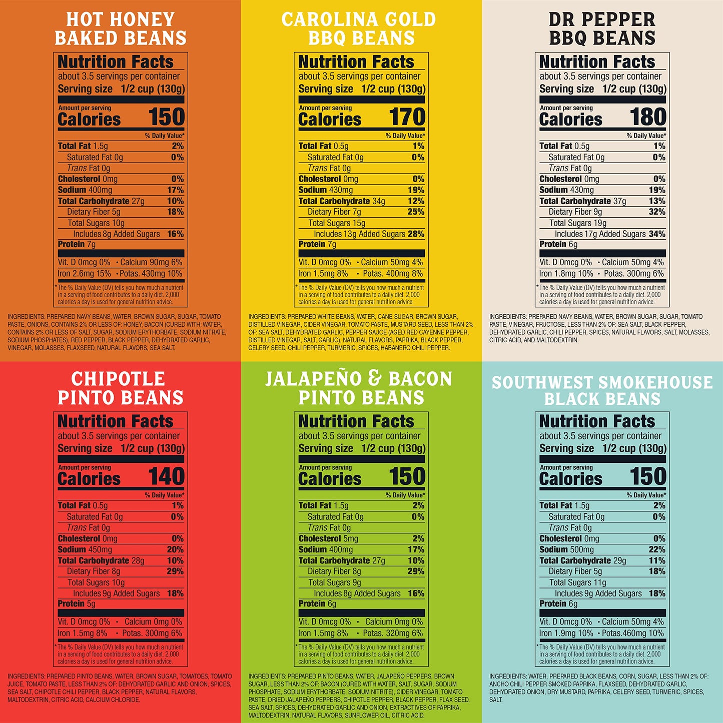 Serious Bean Co Ultimate Variety 6-Pack Fully Cooked And Ready To Serve Canned Beans: Hot Honey Baked Beans, Southwest Smokehous