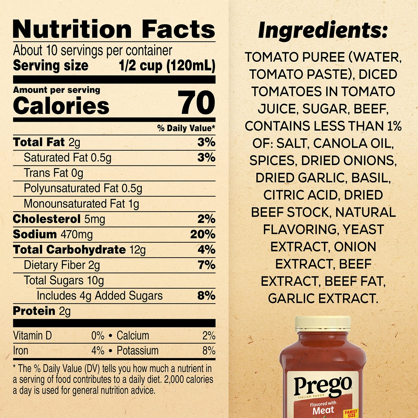Prego Italian Tomato Pasta Sauce Flavored With Meat, 45 Oz Jar
