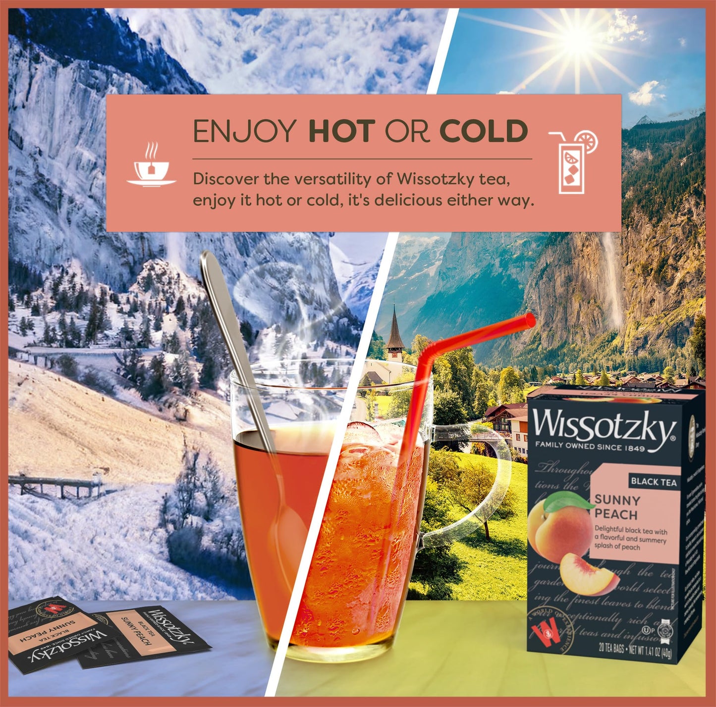 Wissotzky Sunny Peach Black Tea, 20 Tea Bags  Antioxidant Rich  Fruity Delight  Black Tea Bags