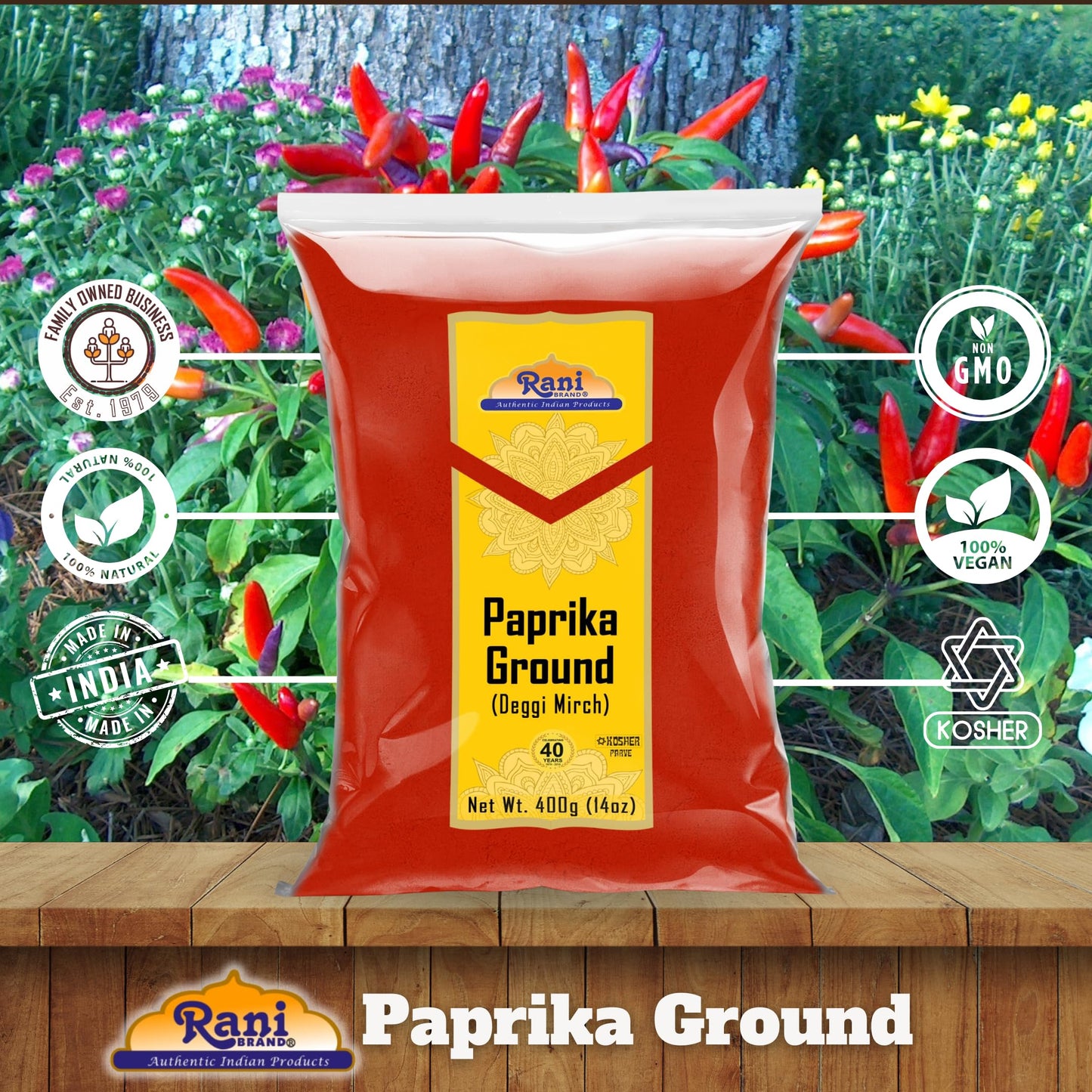 Rani Paprika (Deggi Mirch, Low Heat) Spice Powder, Ground 14Oz (400G) ~ All Natural, Salt-Free | Vegan | No Colors | Gluten Frie