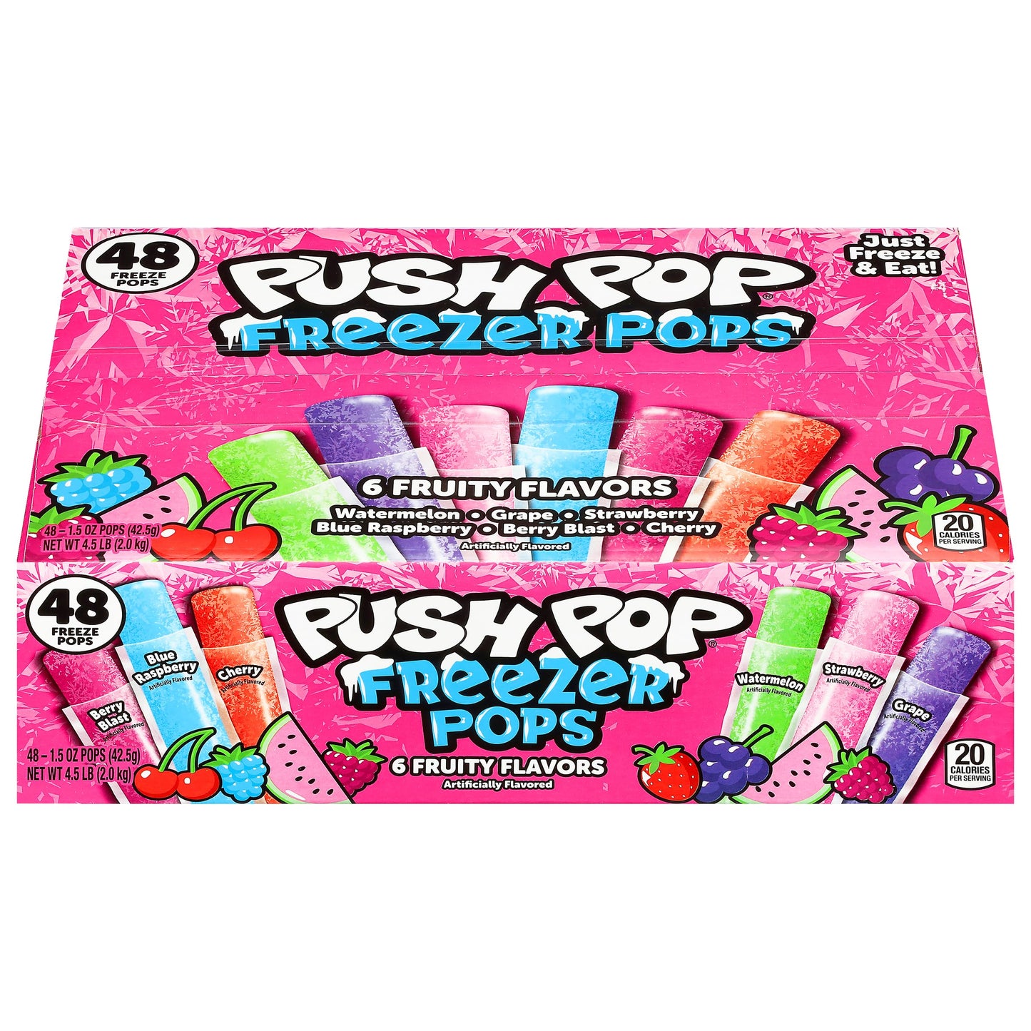 Push Pop Freezer Pops - Ice Popsicles Individually Wrapped Variety Pack - 6 Classic Fruity Flavors - Fun Colored Ice Pops For Pa