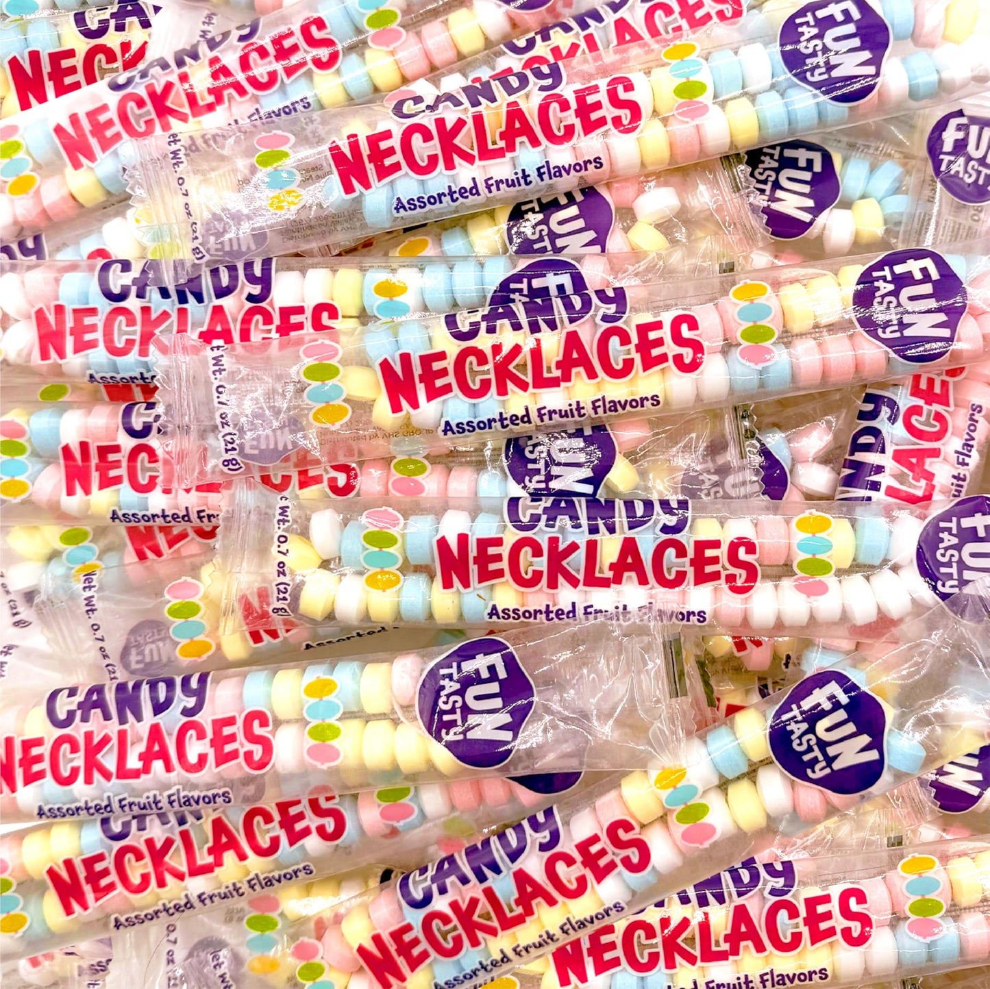 Funtasty Candy Necklaces - 21 Ounce Bag (28 Count) - Party Favors - Fruit Flavors - Individually Wrapped - Stretchable