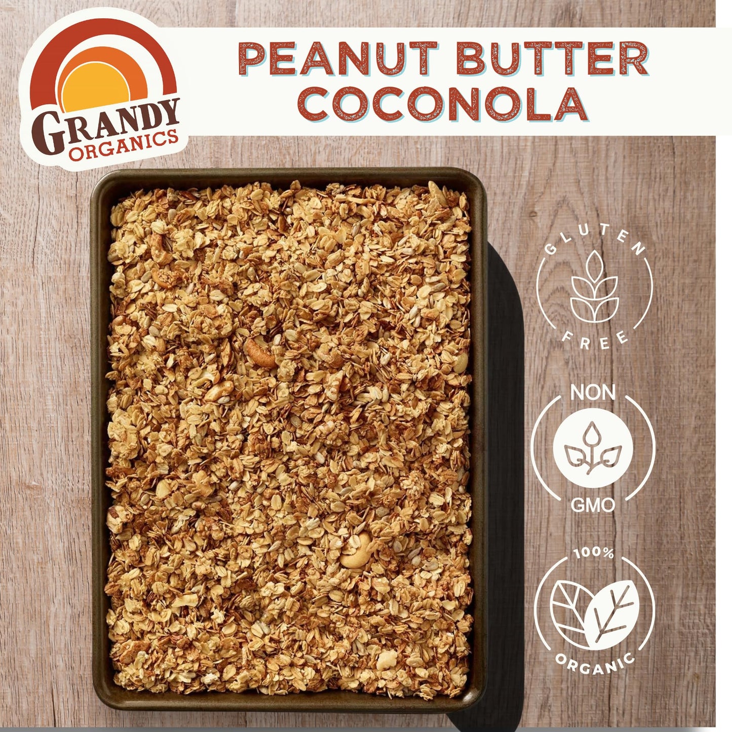 Grandy Organics Peanut Butter Coconola Granola, Certified Organic, Gluten Free, Grain Free, Peanut Butter Granola, 9Oz Each, Pac