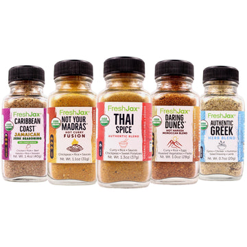 Freshjax International Spices Gift Set | 5 Sampler Sized Organic Spices and Seasonings | World of Flavors Seasoning Gift Set | G