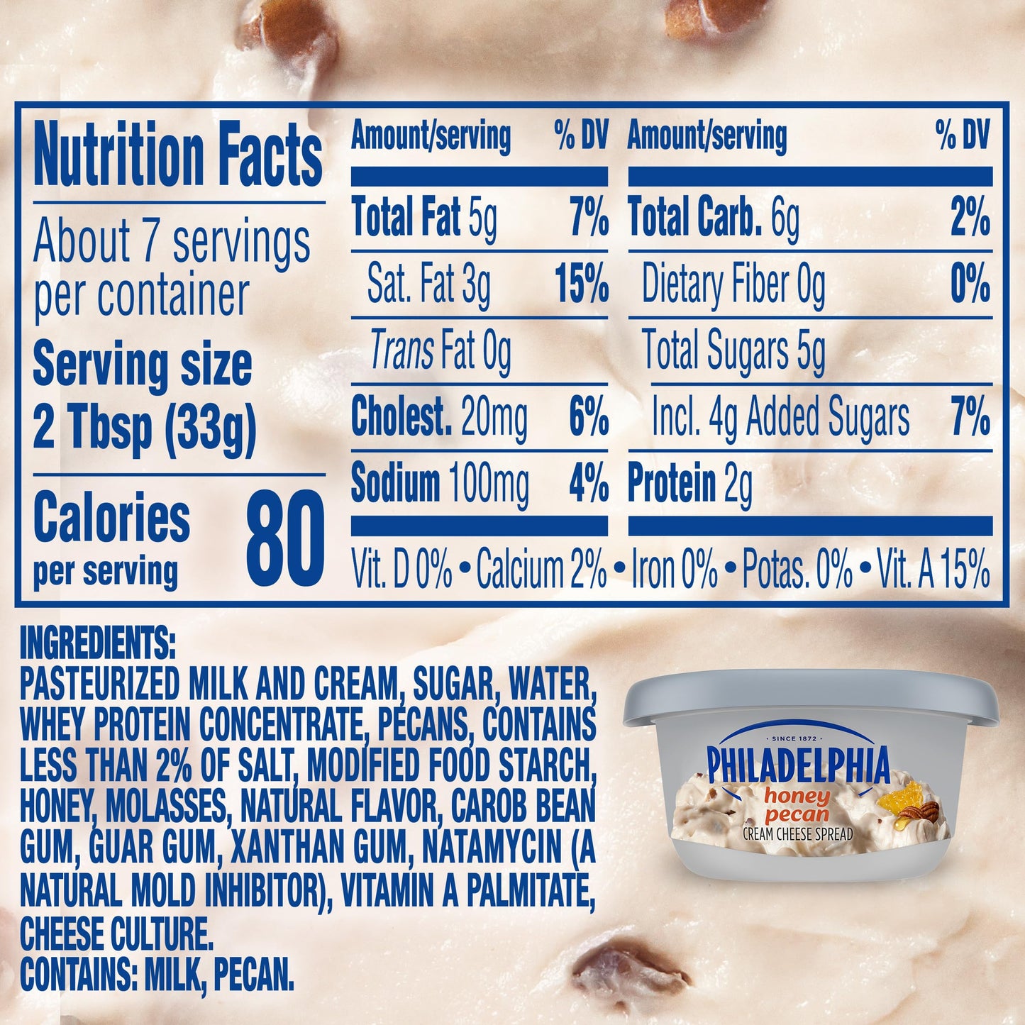 Philadelphia Honey Pecan Cream Cheese Spread, 7.5 oz Tub