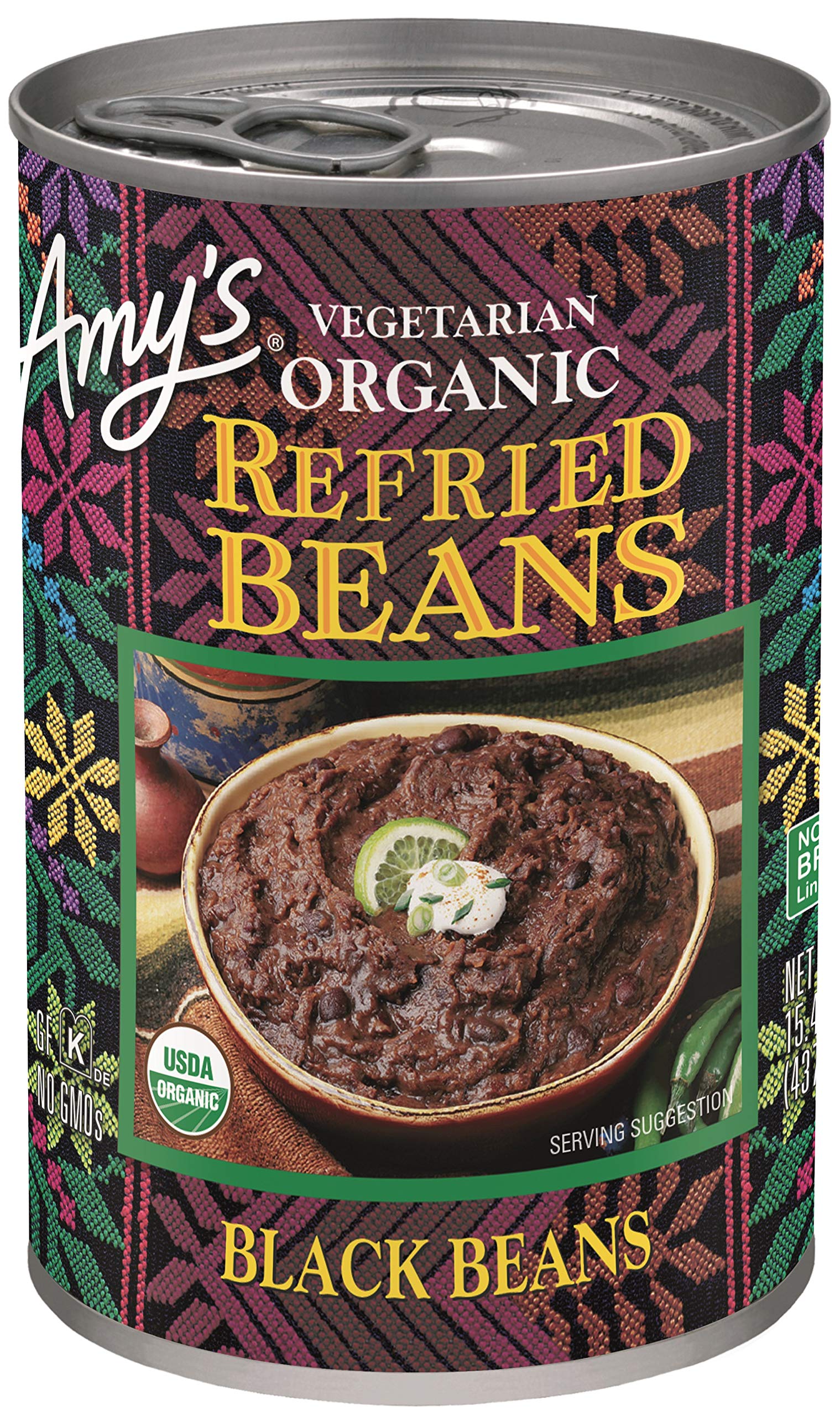 Amys Organic Refried Vegetarian Black Beans, 15.4 oz, Natural, Model 042272005512