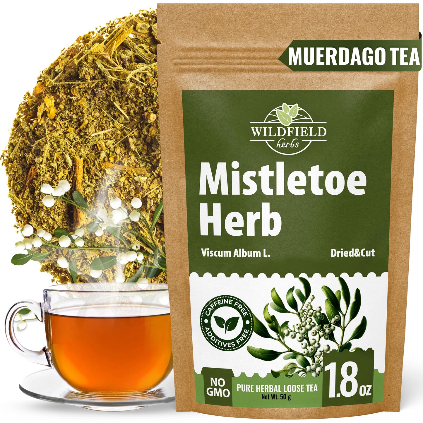 WILDFIELD HERBS Dried Mistletoe Herb Tea - 1.8 oz (50g) Herbal Tea Muerdago