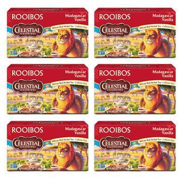 Celestial Seasonings Rooibos Madagascar Vanilla Herbal Tea, Caffeine Free, 20 Count, Pack of 6