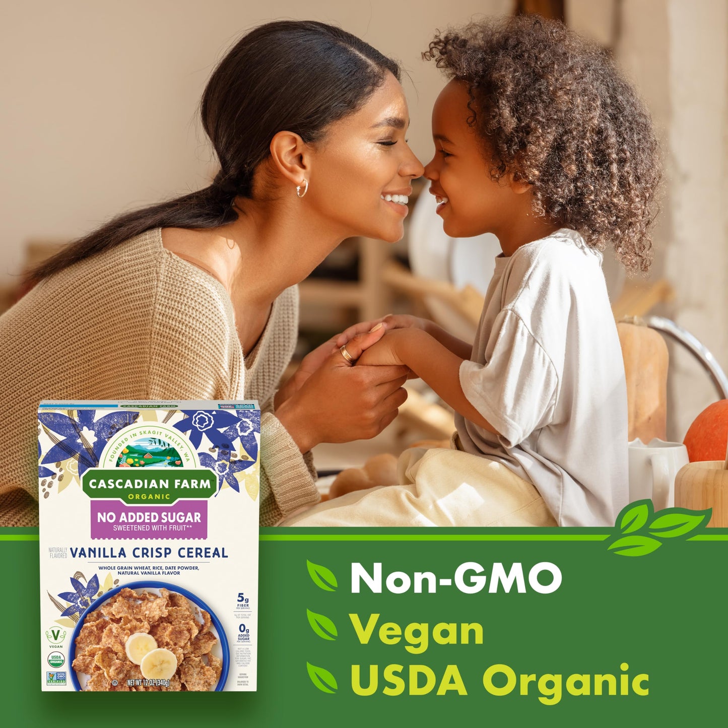 Cascadian Farm Organic Vanilla Crisp Cereal, No Added Sugar, 12 Oz