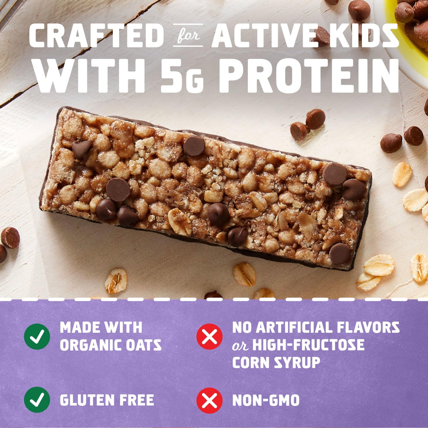 Clif Kid Zbar Protein - Chocolate Chip - Crispy Whole Grain Snack Bars - Made With Organic Oats - Non-Gmo - 5G Protein - 1.27 Oz