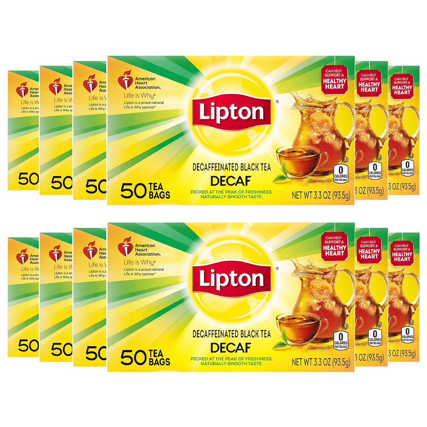 Lipton Decaf Black Tea Bags, 50 Count (Pack of 12), Hot or Iced Tea, Model 84154551