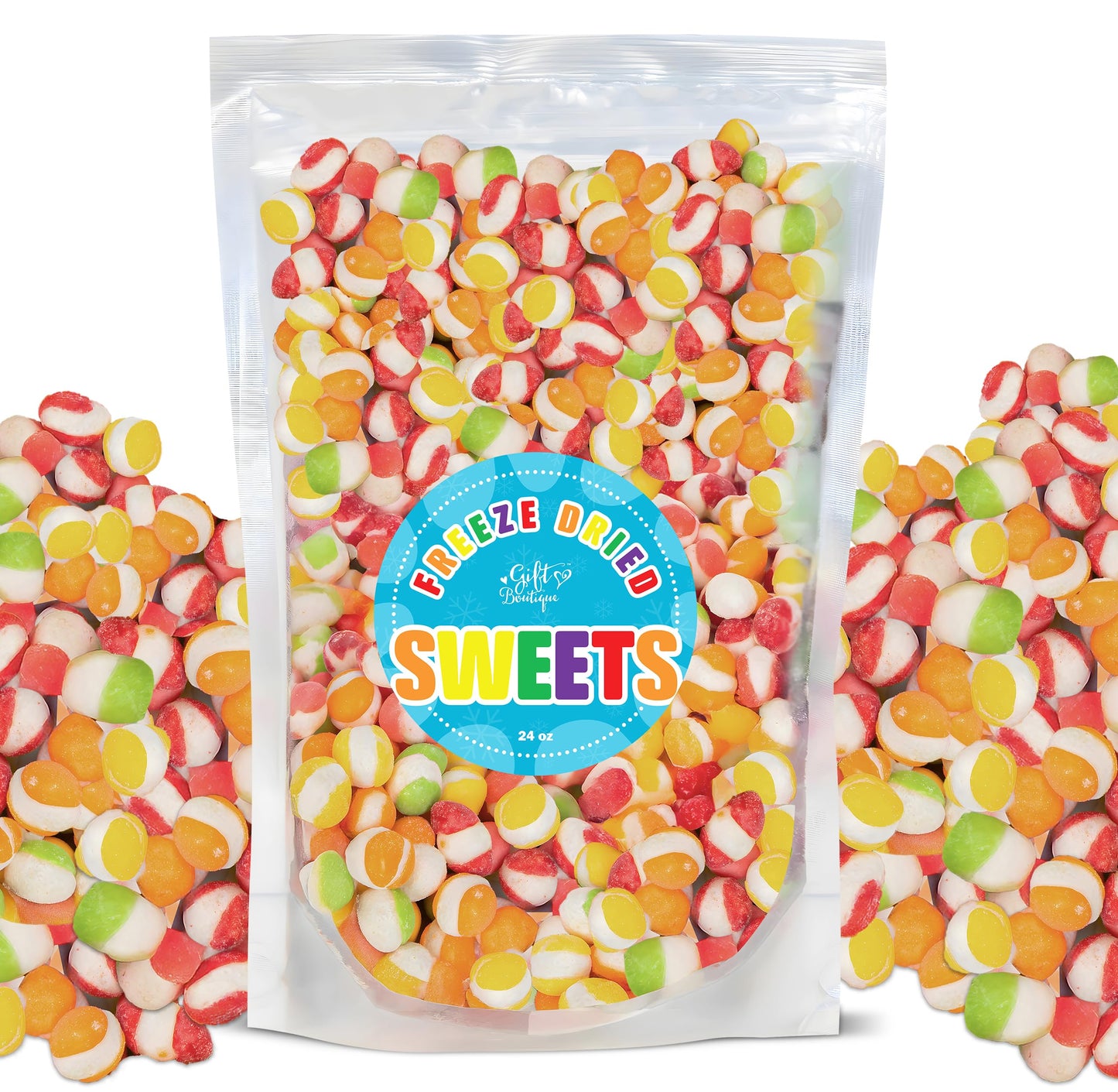 Freeze Dried Candy Gourmet Crunch Candies 24oz Bag Pouch Assorted Cherry Strawberry Lemon Lime Orange Original Rainbow Fruity Fl