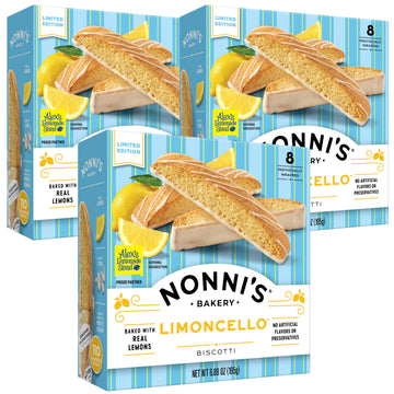 Nonnis Limoncello Biscotti Italian Cookies - 3 Boxes Zesty Lemon Cookies - Biscotti Individually Wrapped Cookies - Limoncello I