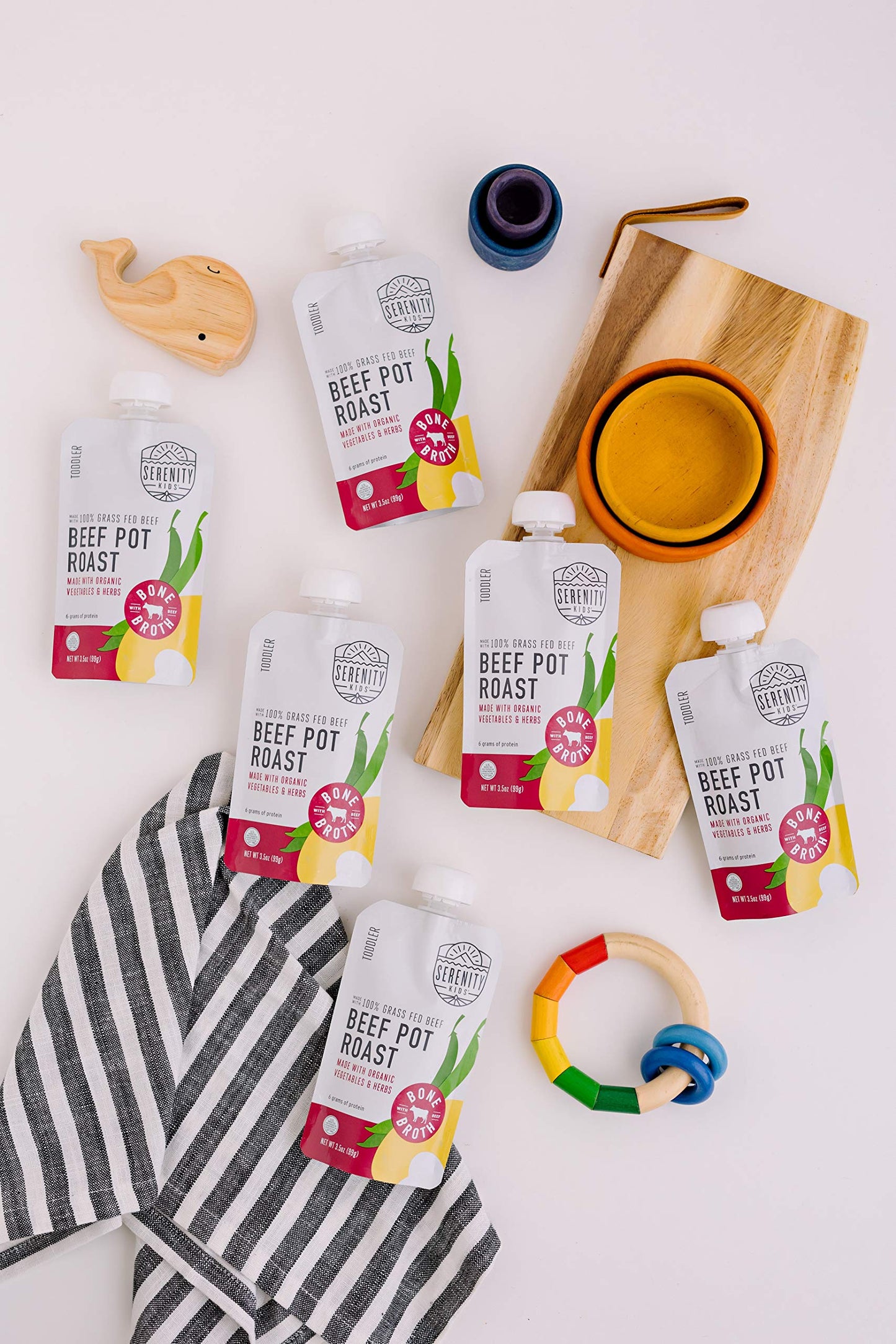 Serenity Kids Beef Bone Broth Puree With Organic Veggies - Protein-Rich Bpa-Free Pouches & Grass Fed Beef Baby Food - Clean Label Project Purity Award Certified - 3.5 Oz, 6 Pack