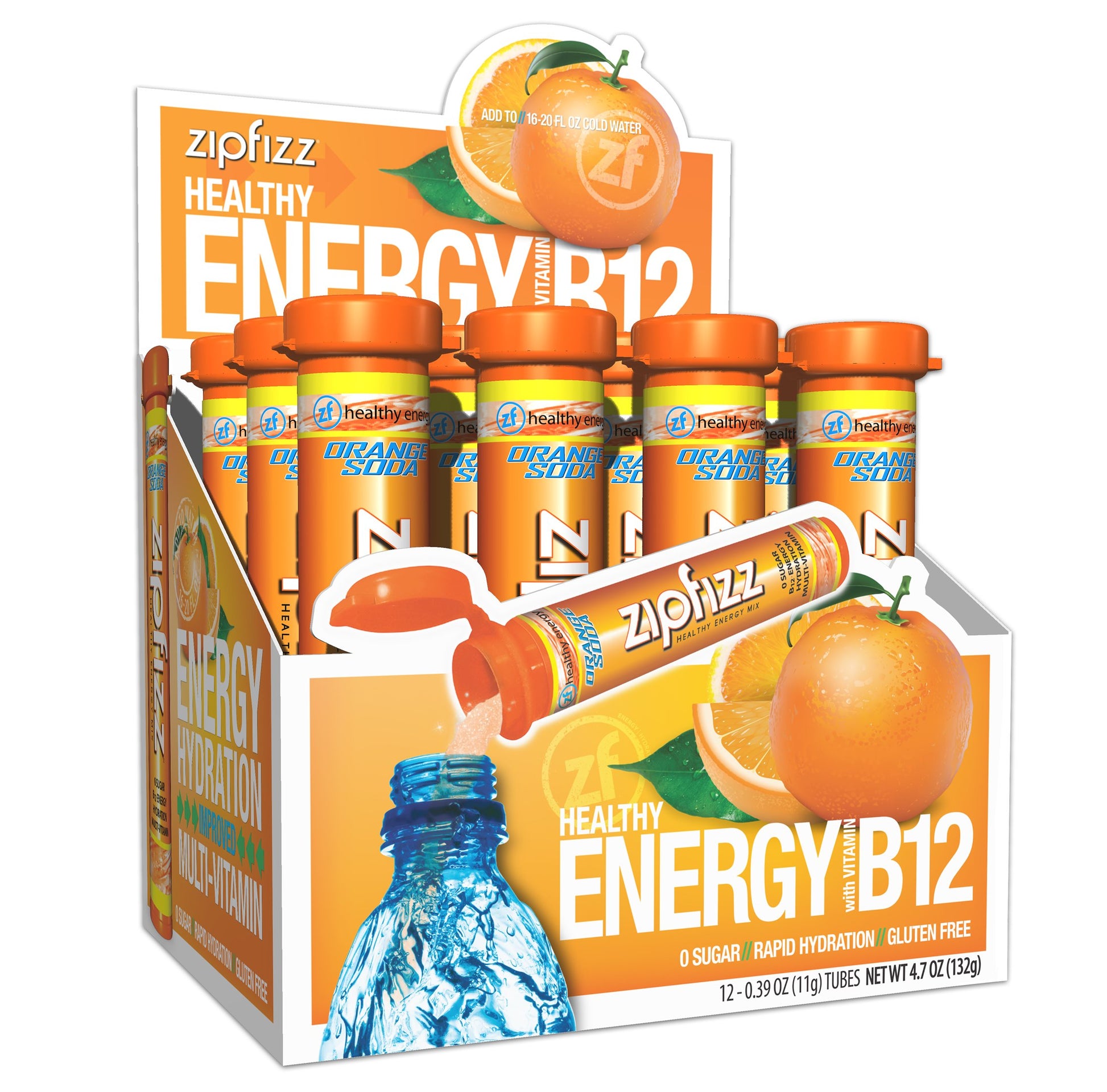 Zipfizz Daily Energy Drink Powder, Sugar-Free, 12 Pack, 0.39 Ounce Each, Orange Soda, Model 12ORANGE