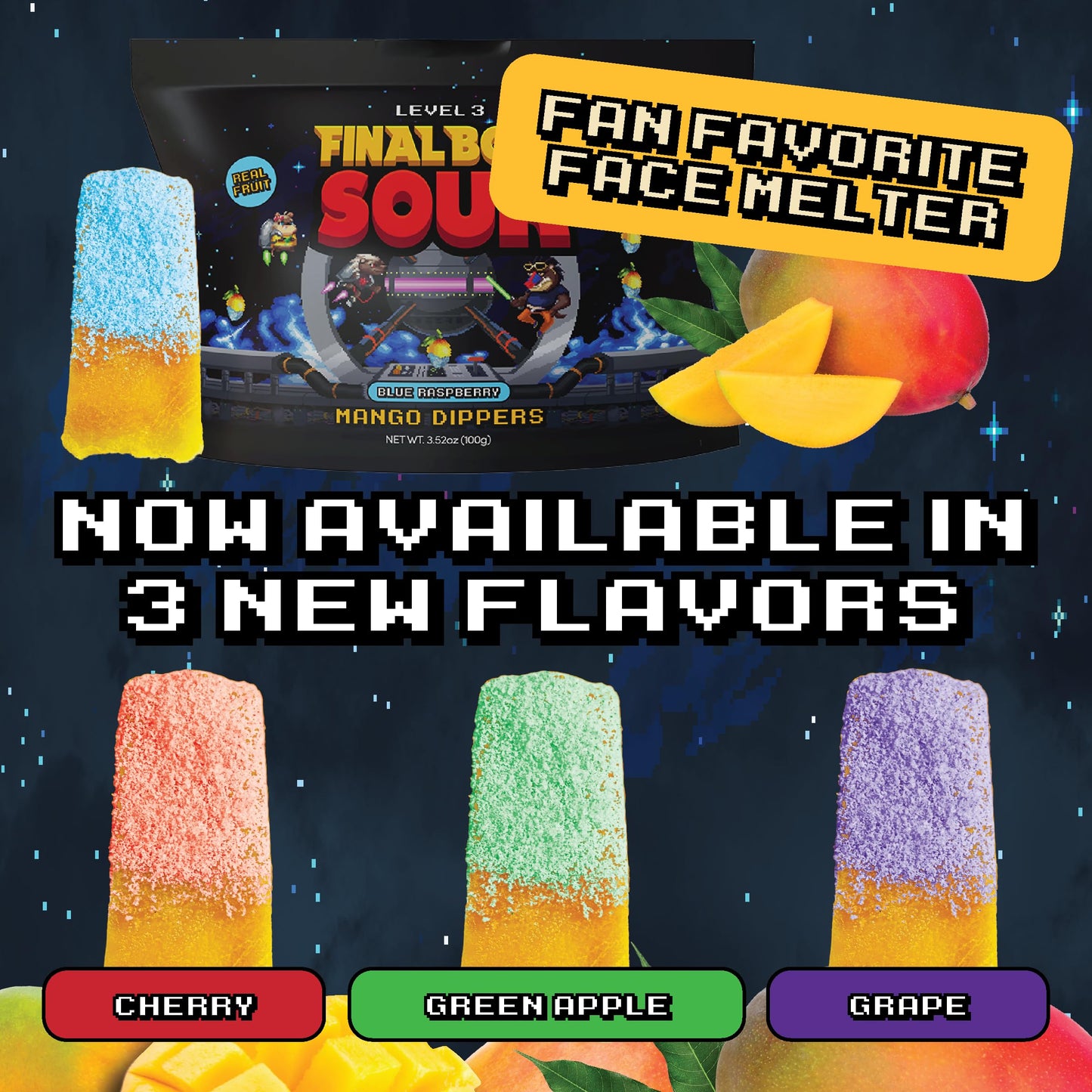 Final Boss Sour, Fun Dip, Extreme Super Sour Powder With Real Candy-Tasting Dried Mangoes, (3.5 Ounces Bag, Pack Of 4) - Vintage