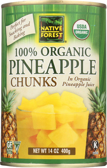 Native Forest 100% Organic Pineapple Chunks in Organic Pineapple Juice, USDA Certified Organic, Soy Free, Gluten Free & Non-GMO,