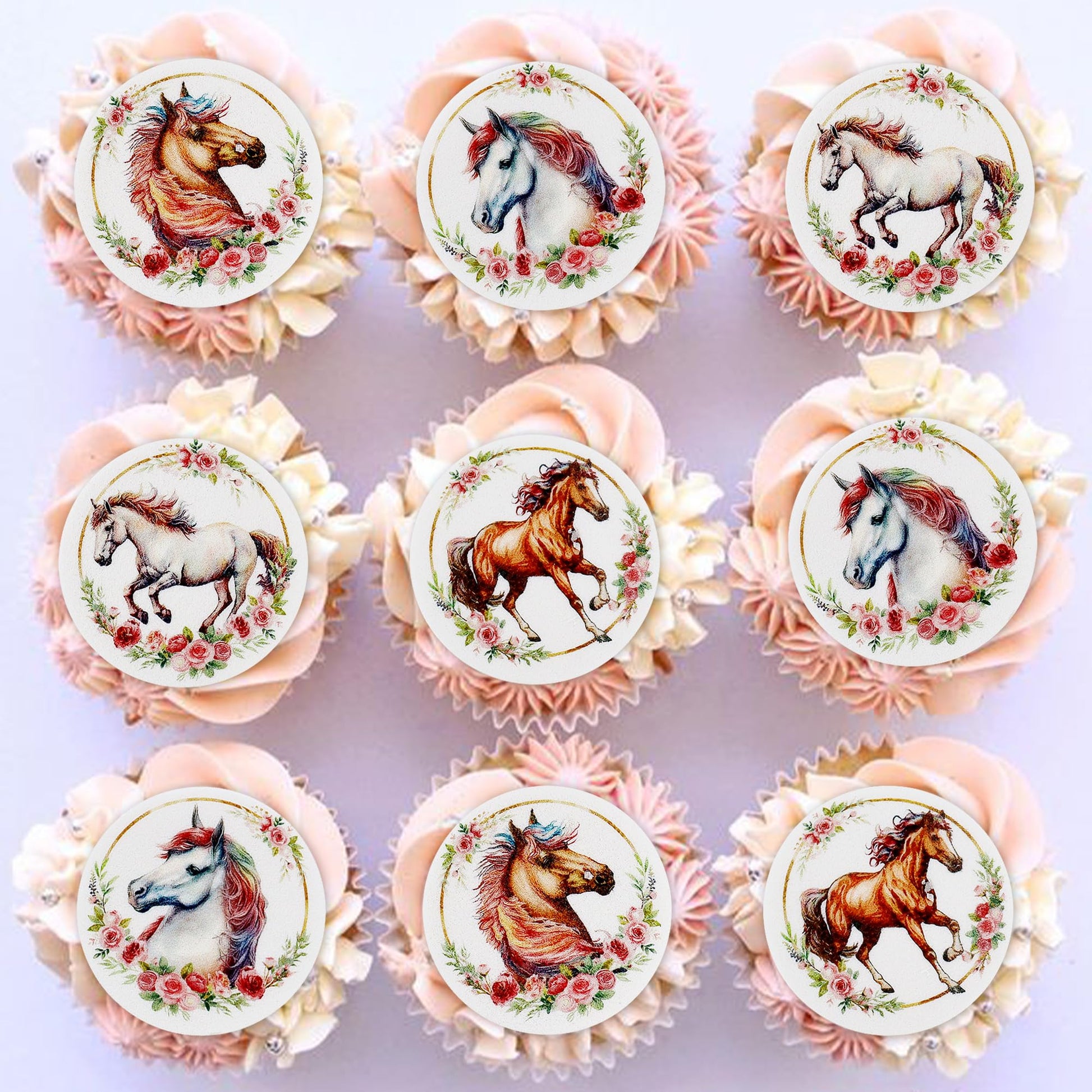 40 Pcs Horse Cupcake Toppers Wafer Paper Flower Horse Cupcake Picks Drink Topper Horse Racing Party Baby Shower Wedding Girls Bi
