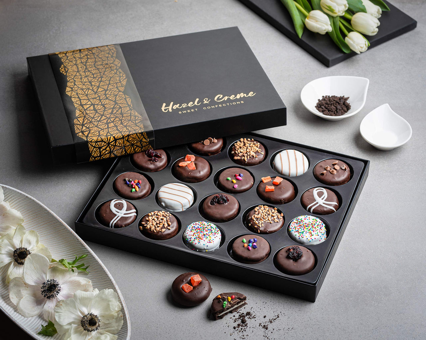 Hazel & Creme Chocolate Cookie Gift Box - 20 Count Chocolate Covered Cookies - Gourmet Food Gift for Him or Her