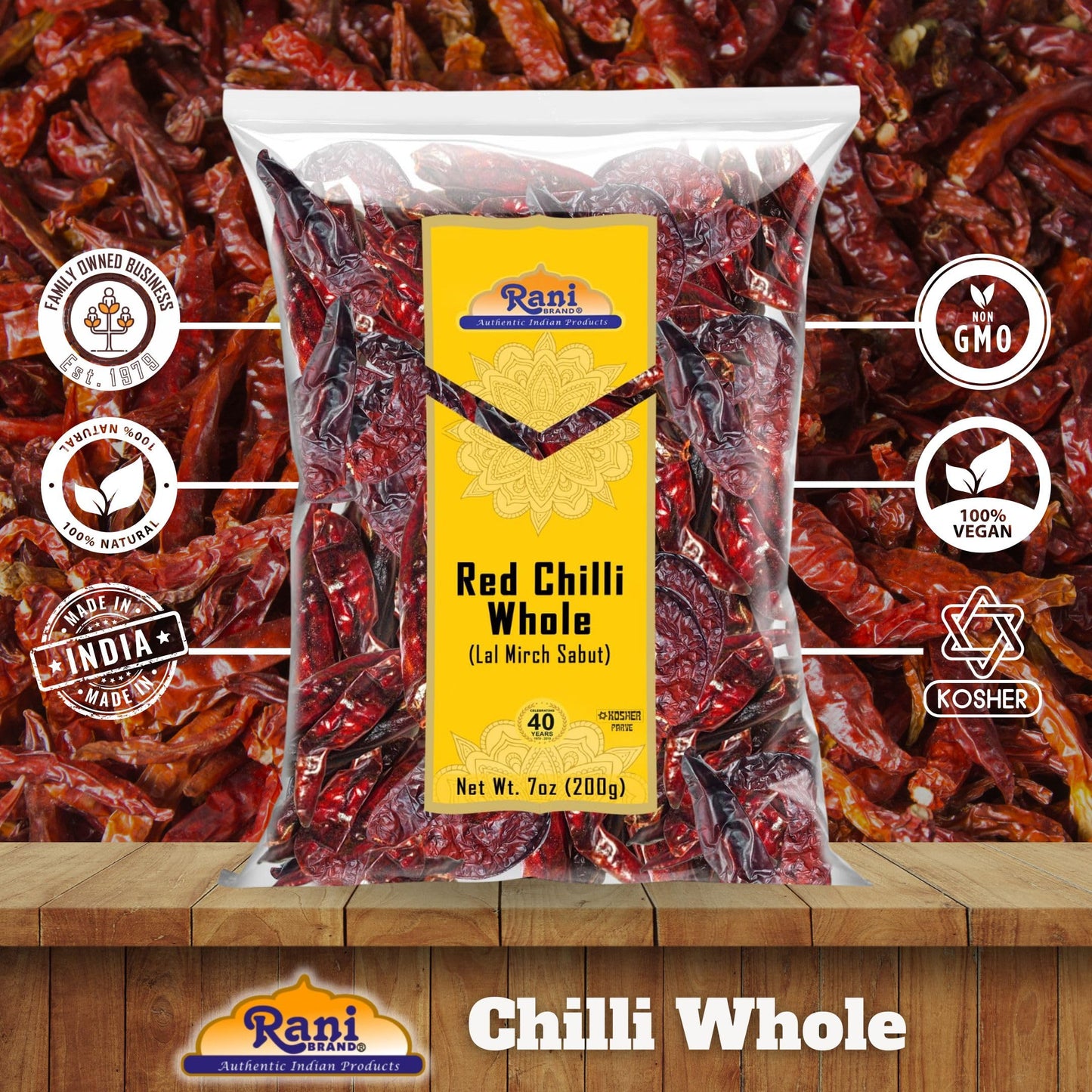 Rani Chilli Whole 7Oz (200G) ~ All Natural | Vegan | No Colors | Gluten Friendly | Non-Gmo | Kosher