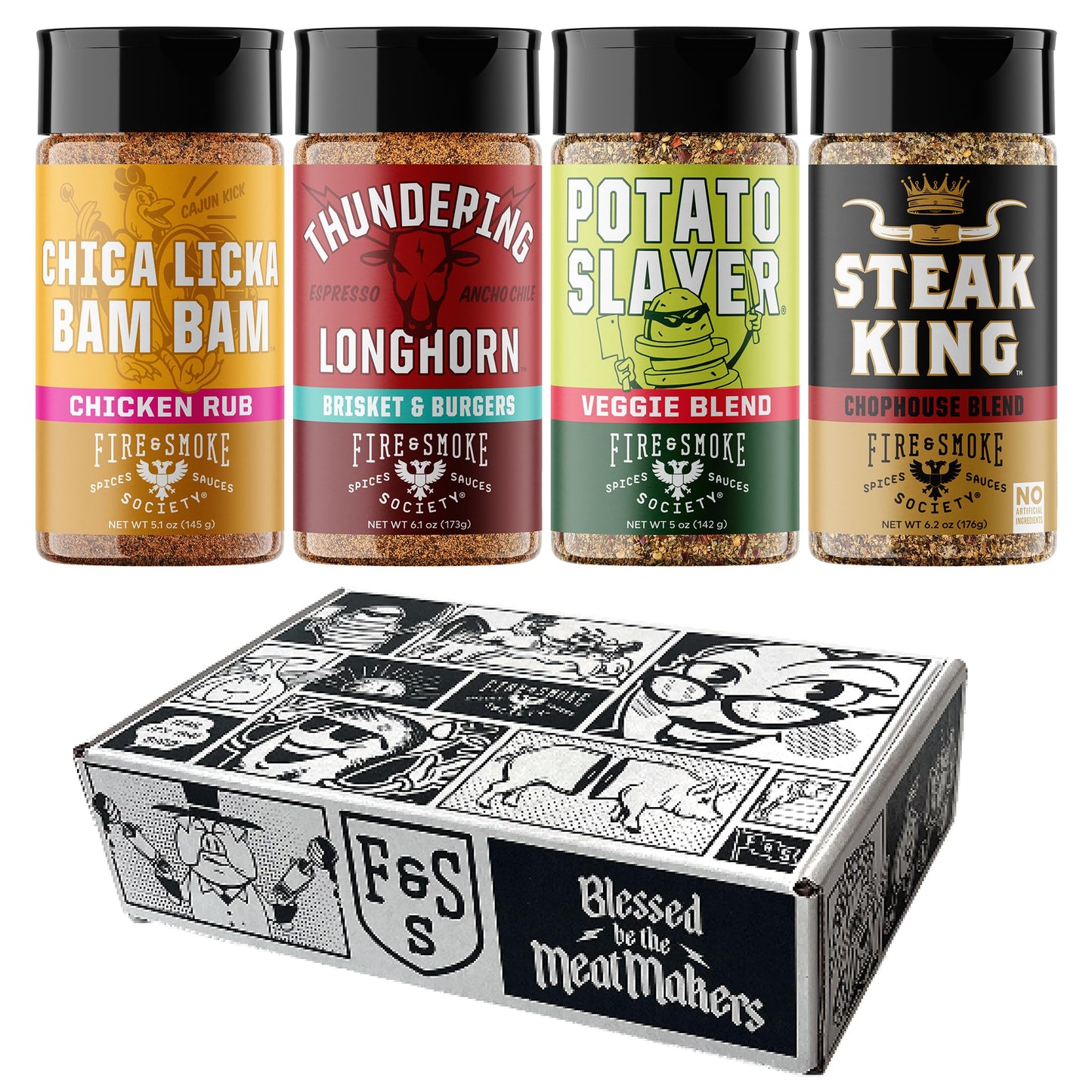 Fire & Smoke Society Meat & Potatoes Seasoning Variety Pack | BBQ Rubs | 6 Ounce (Pack of 4)