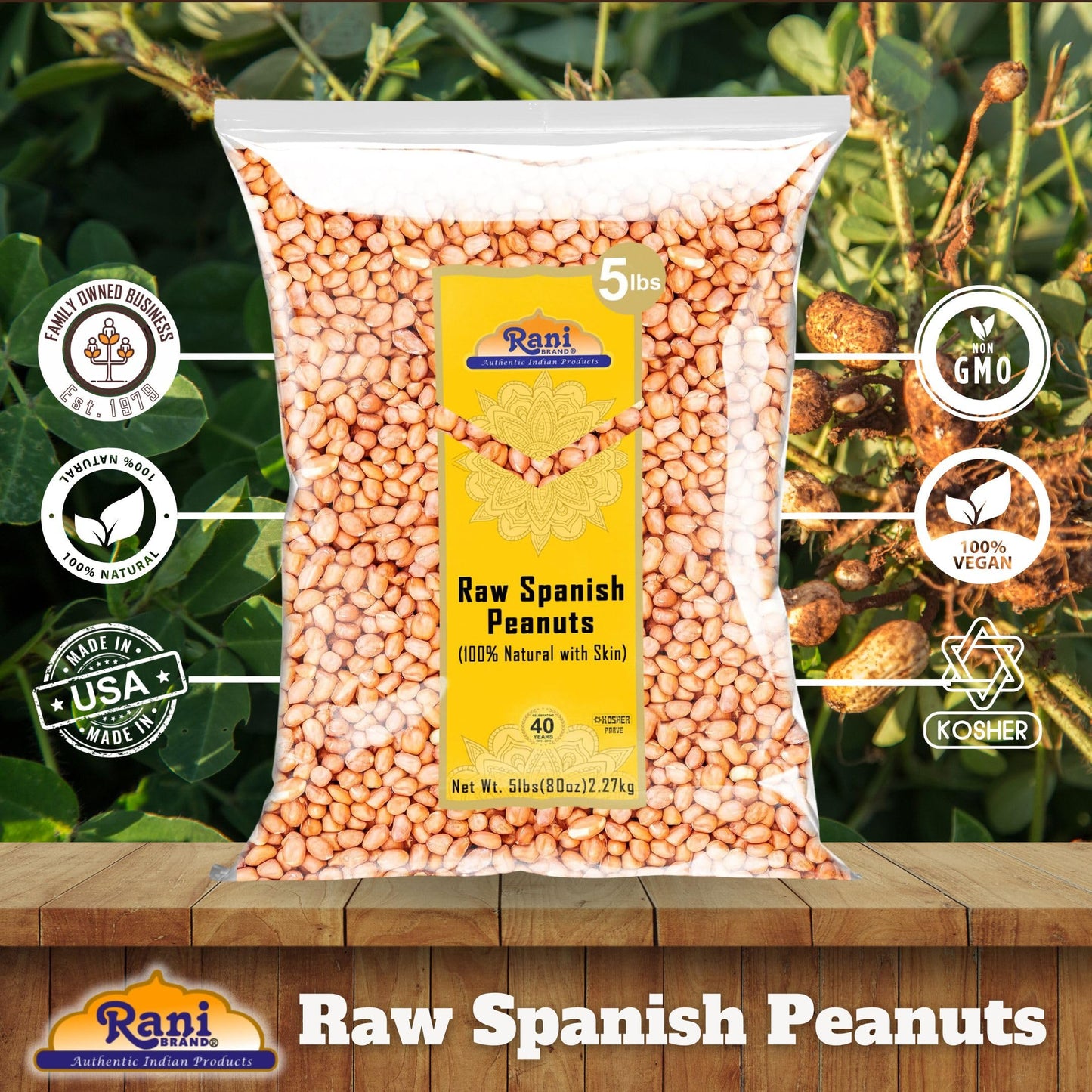 Rani Raw Spanish Peanuts 100% Natural With Skin (Uncooked, Unsalted) 80Oz (5Lbs) 2.27Kg Bulk ~ Vegan | Gluten Friendly | Fresh P
