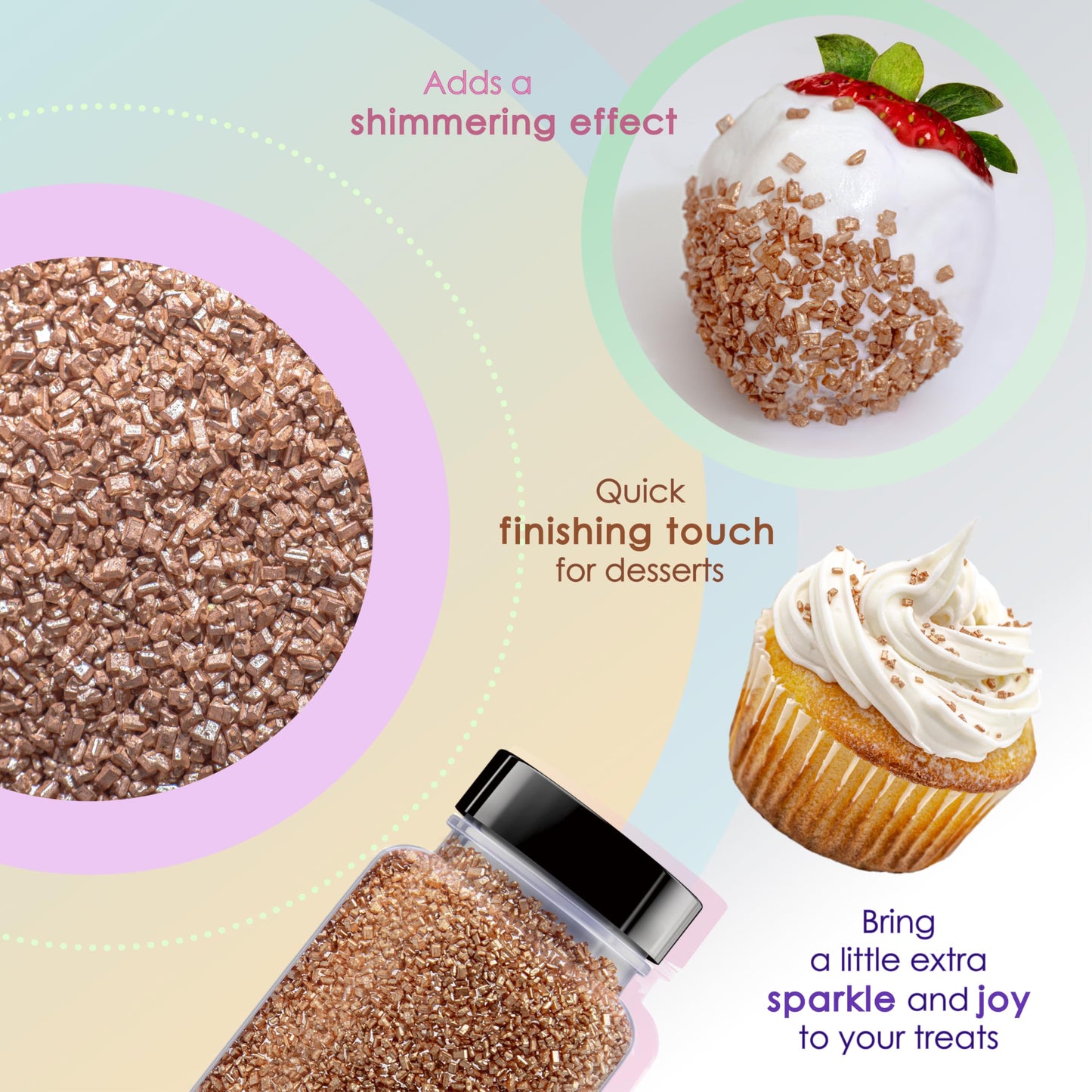 Bakerpan Pearlized Sugar Sprinkles For Baking - 5 Ounce - Sparkling Rose Gold Decorating Sugar Crystals For Cookies, Cake Pops,