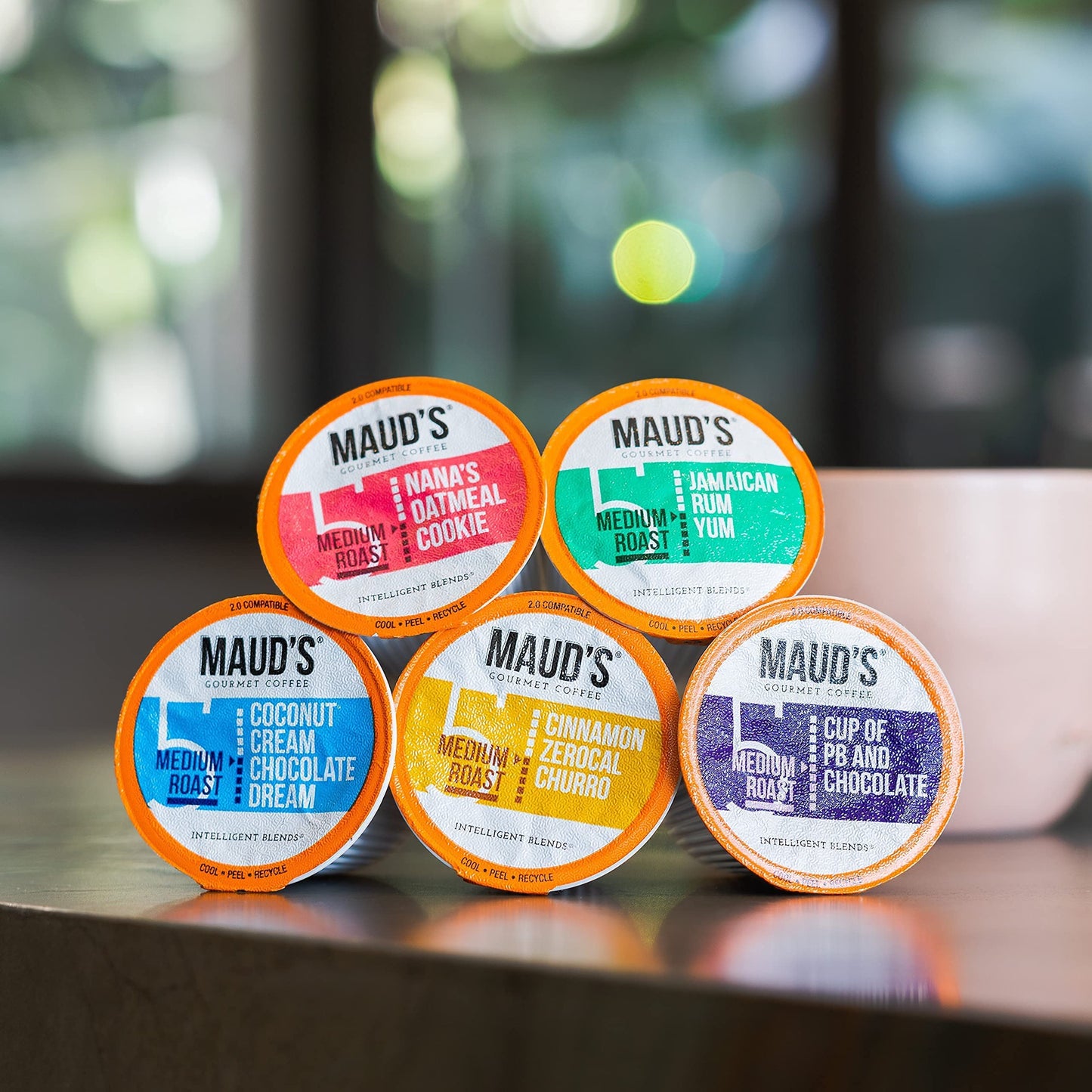 Maud s Flavored Coffee Pods Variety Pack, 40 ct, 9 Assorted Flavors, Medium Roast Flavored Coffee in Recyclable Single Serve Po