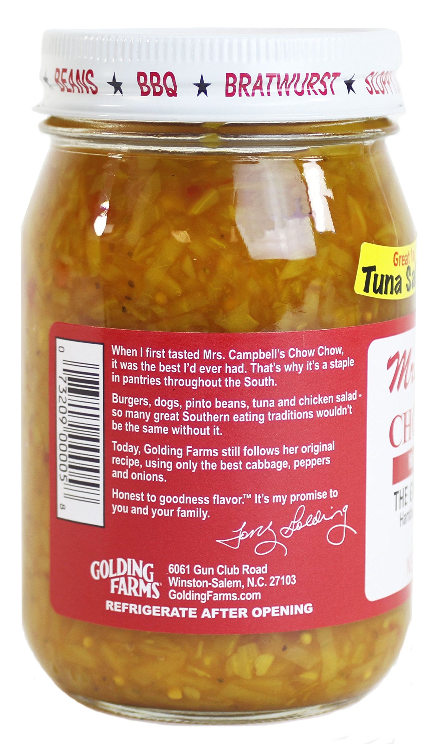 Mrs. Campbell'S All Natural Hot Southern Chow Chow Relish, 16 Oz Glass Jar (Pack Of 2)