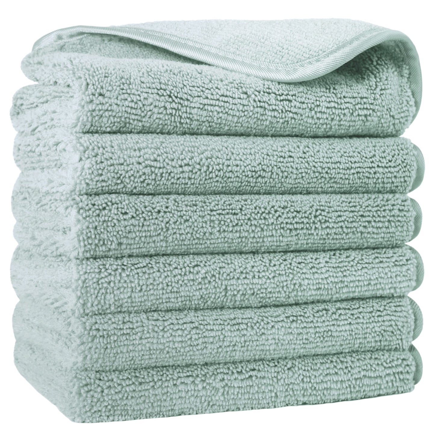 Polyte Premium Lint Free Microfiber Washcloth Face Towel, 13 X 13 In, Set Of 6 (Light Green)