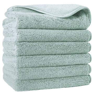 Polyte Premium Lint Free Microfiber Washcloth Face Towel, 13 X 13 In, Set Of 6 (Light Green)