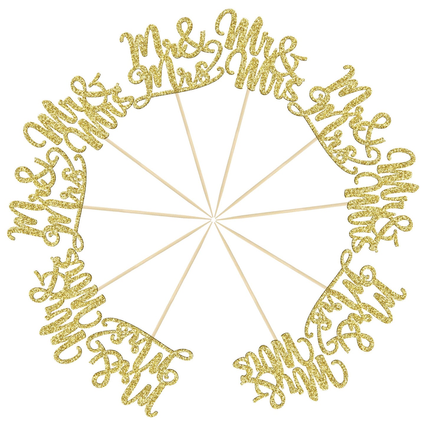 Gyufise 36Pcs Mr & Mrs Cupcake Toppers Love Mr Mrs Cupcake Picks Gold Glitter Wedding Cucpake Toppers Bridal Shower Cake Decorat