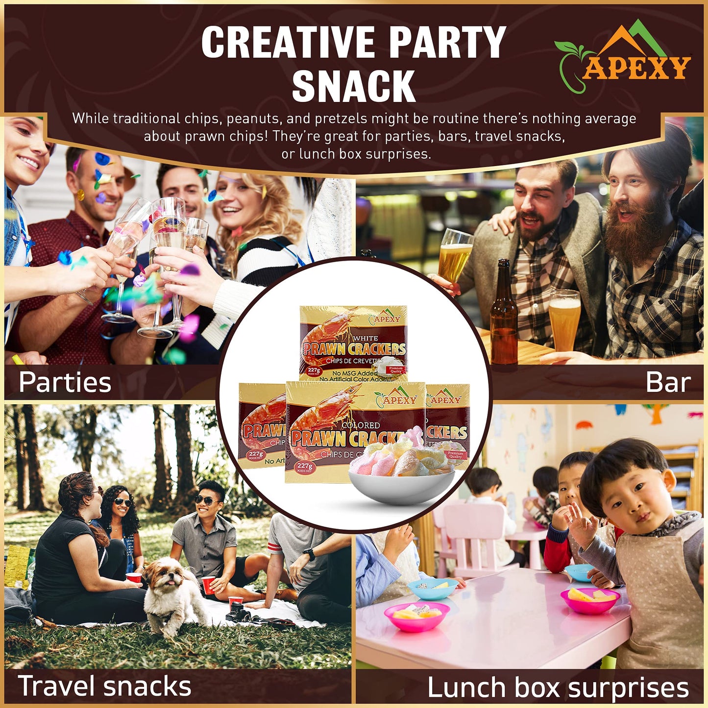 APEXY Prawn  ers Uncooked Shrimp Chips, 8 oz Pack of 2 Multi Color, Crispy Party Appetizers and Snacks