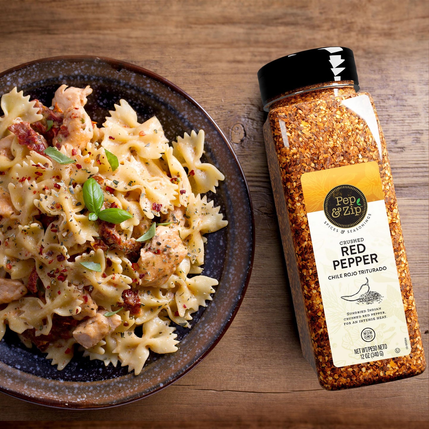 Pep and Zip Crushed Red Pepper/Chili Rojo Triturado, Non-GMO, Kosher, 16 oz