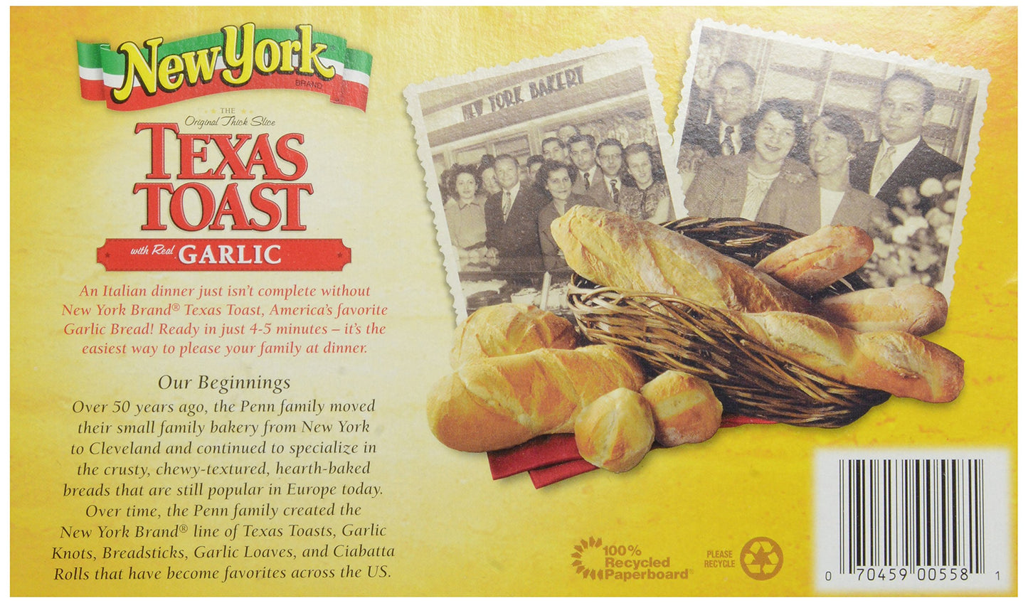 New York Bakery The Original Texas Toast With Real Garlic, 8 Slices, 11.25 Ounce Box (Frozen)