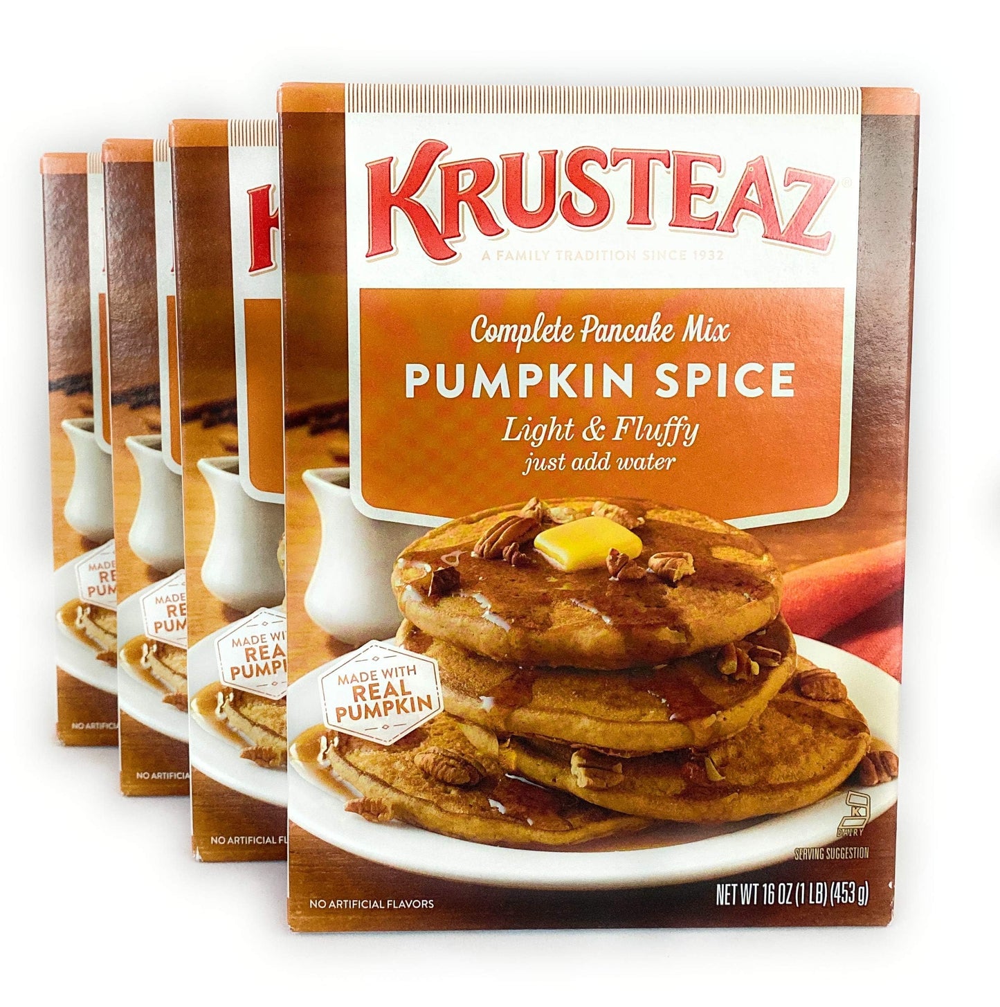 Krusteaz Baking Mix, Pumpkin Spice Complete Pancake Mix, Light & Fluffy, Made with Real Pumpkin & No Artificial Flavors or Preservatives, 16 OZ Box (Pack of 4)