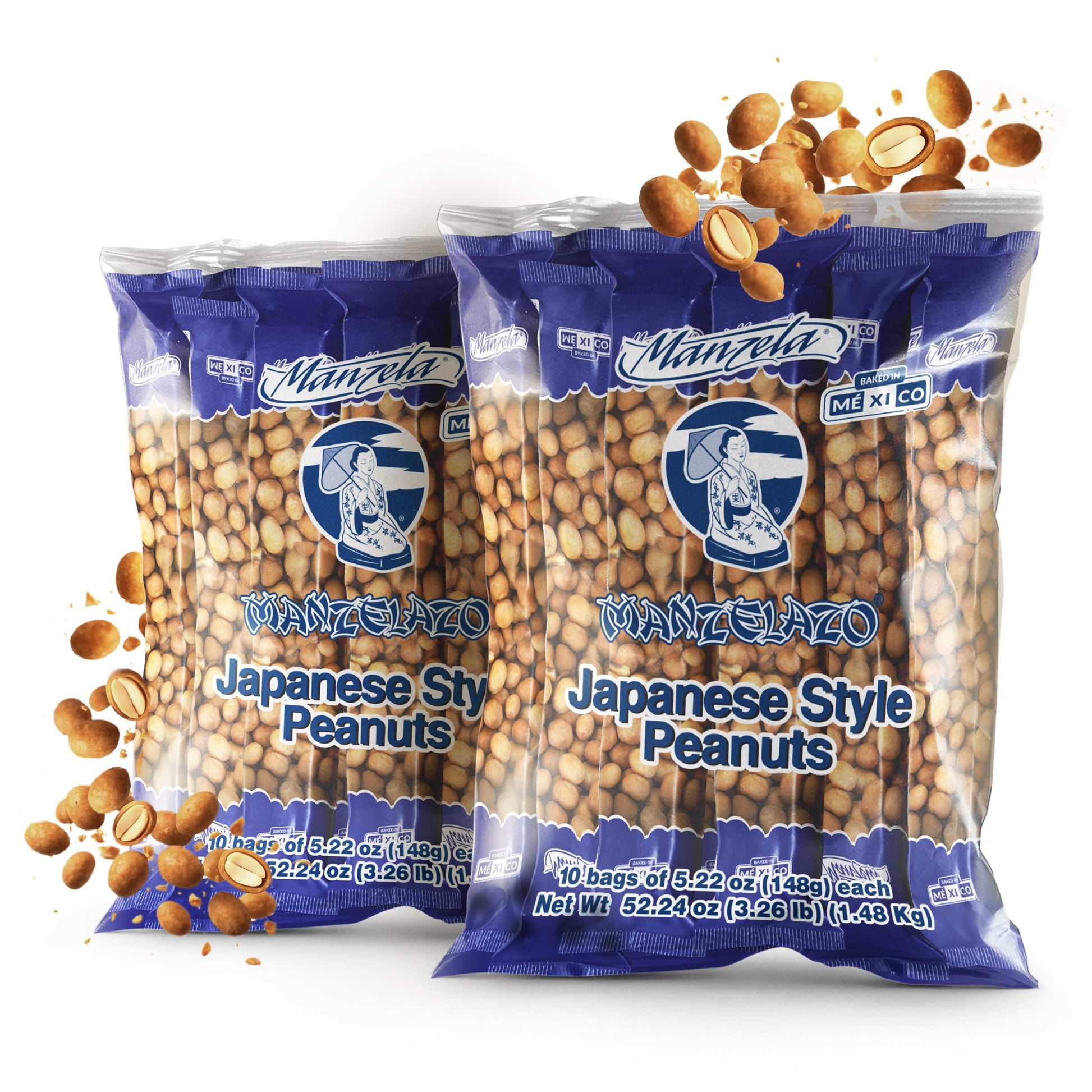 Manzela Japanese Style Coating Peanuts, Crunchy & Savory Snack, 10 ct/6.35 oz Each, 2-Pack