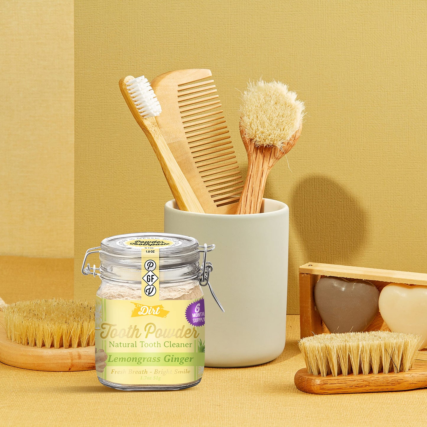 The Dirt Tooth Powder - Natural Fluoride-Free Toothpaste Alternative, Vegan - Essential Oils & Bentonite Clay (Lemongrass & Ging