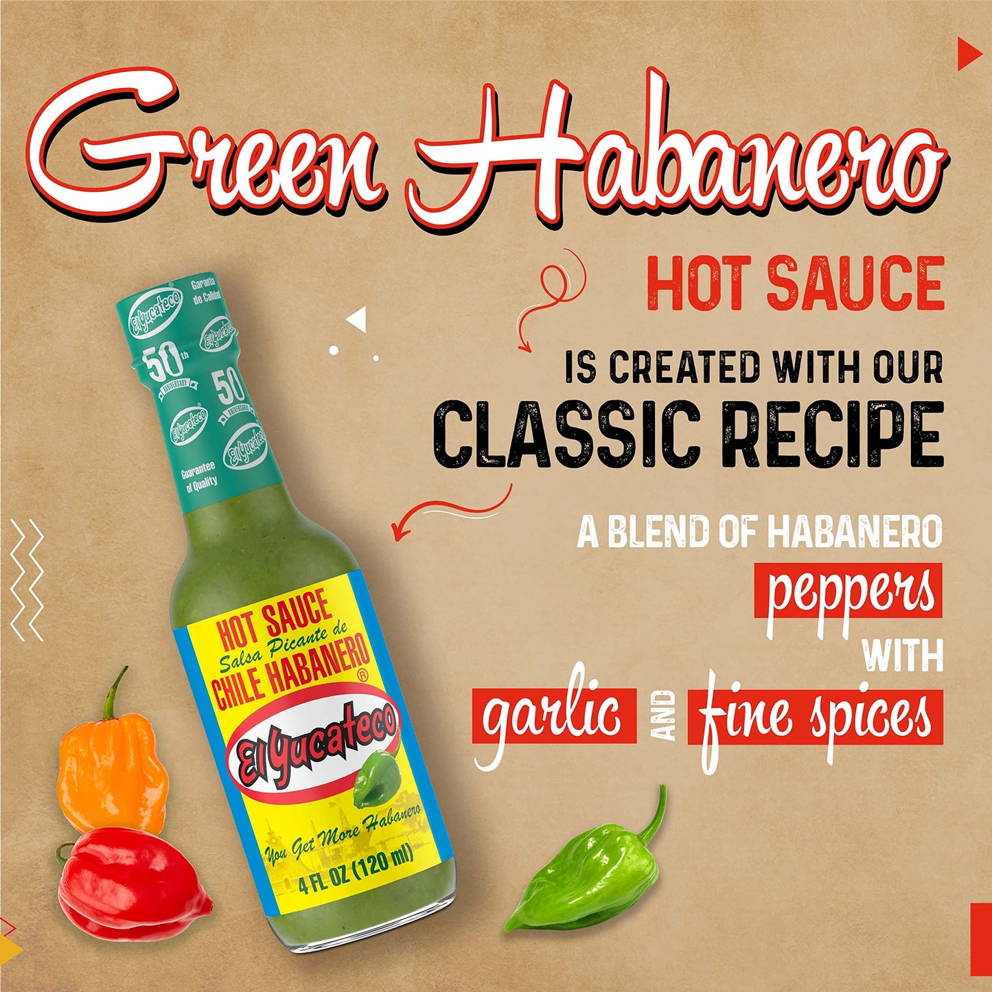 El Yucateco Green Habanero Sauce, 4 Oz., 6 Pack, 7,900 Average Scoville Units, Gluten Free, Sugar Free