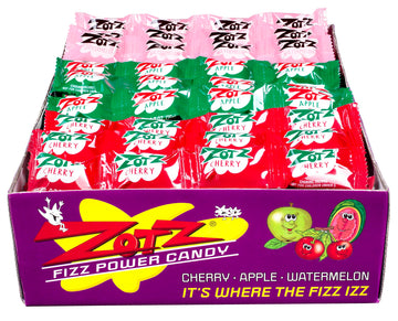 Zotz Fizzy Old Fashioned Hard Candy Assorted Fruit Flavored, Cherry, Apple, Watermelon Individually Wrapped. Filled With A Fizzy