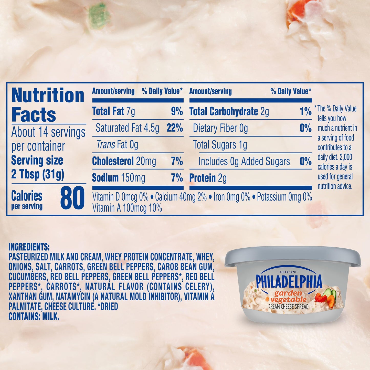 Philadelphia Garden Vegetable Cream Cheese Spread, 7.5 oz Tub