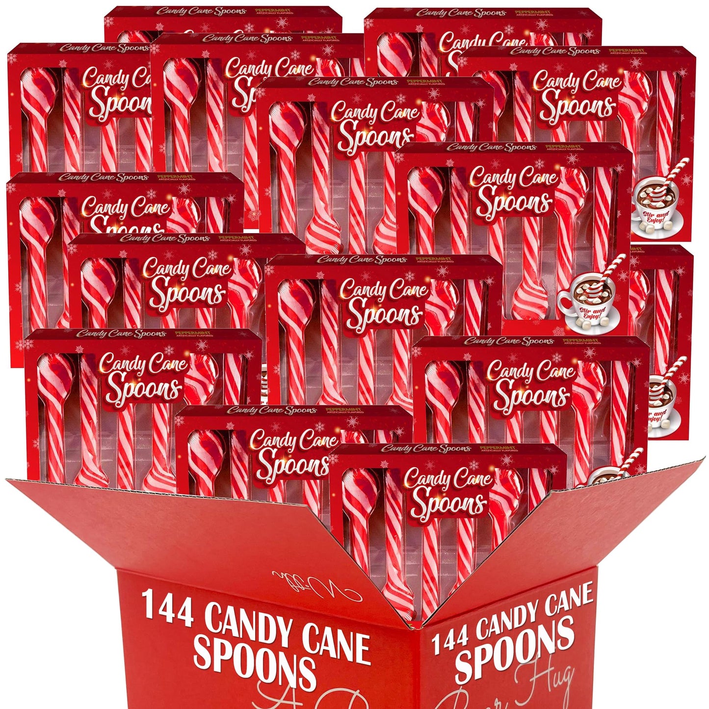 Candy Cane Peppermint Sticks, Edible Stirring Spoons For Hot Chocolate Cocoa Coffee Tea Cocktail – Holiday Christmas Stocking Stuffer Gift Set (144 Pack - Bulk)