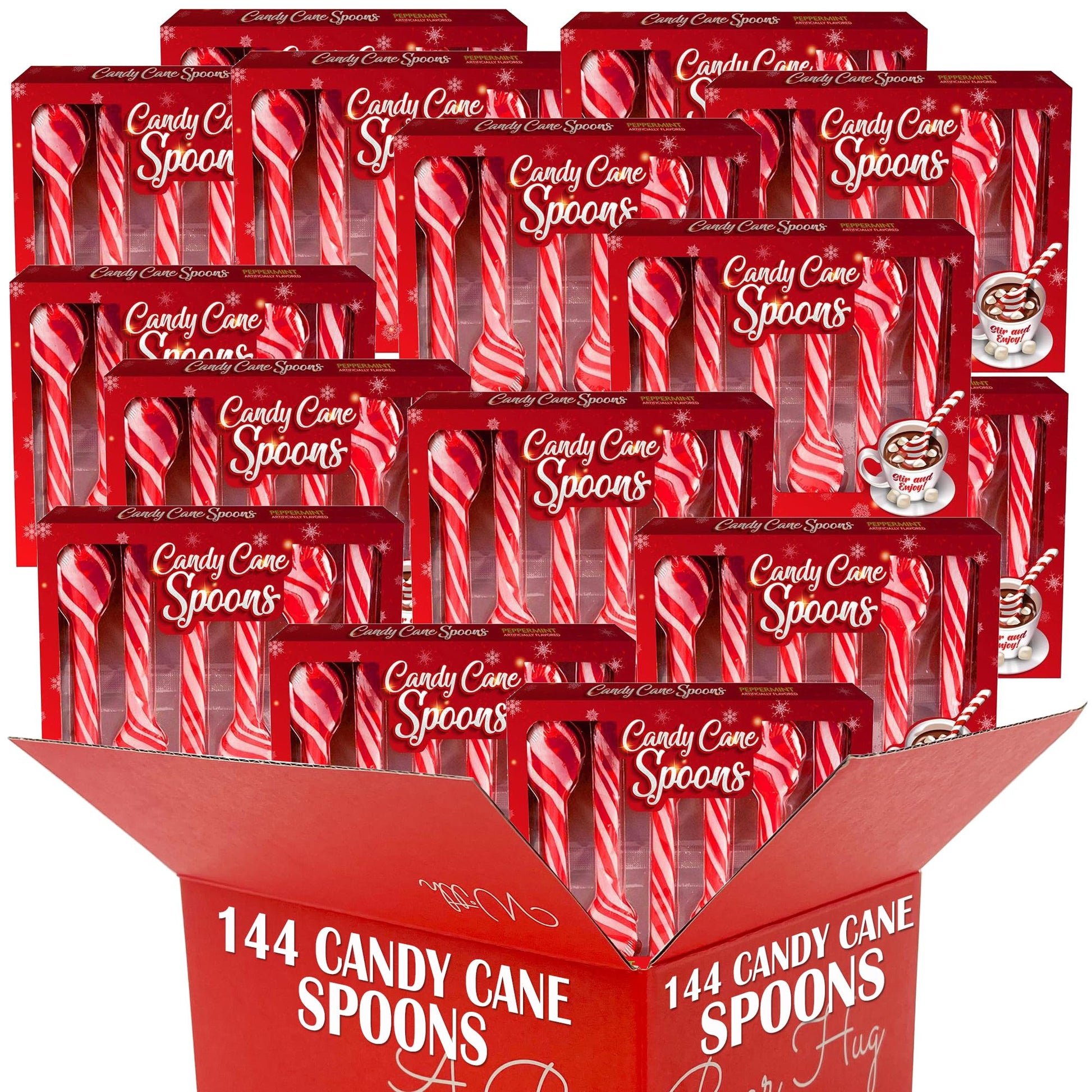 Candy Cane Peppermint Sticks, Edible Stirring Spoons For Hot Chocolate Cocoa Coffee Tea Cocktail – Holiday Christmas Stocking Stuffer Gift Set (144 Pack - Bulk)