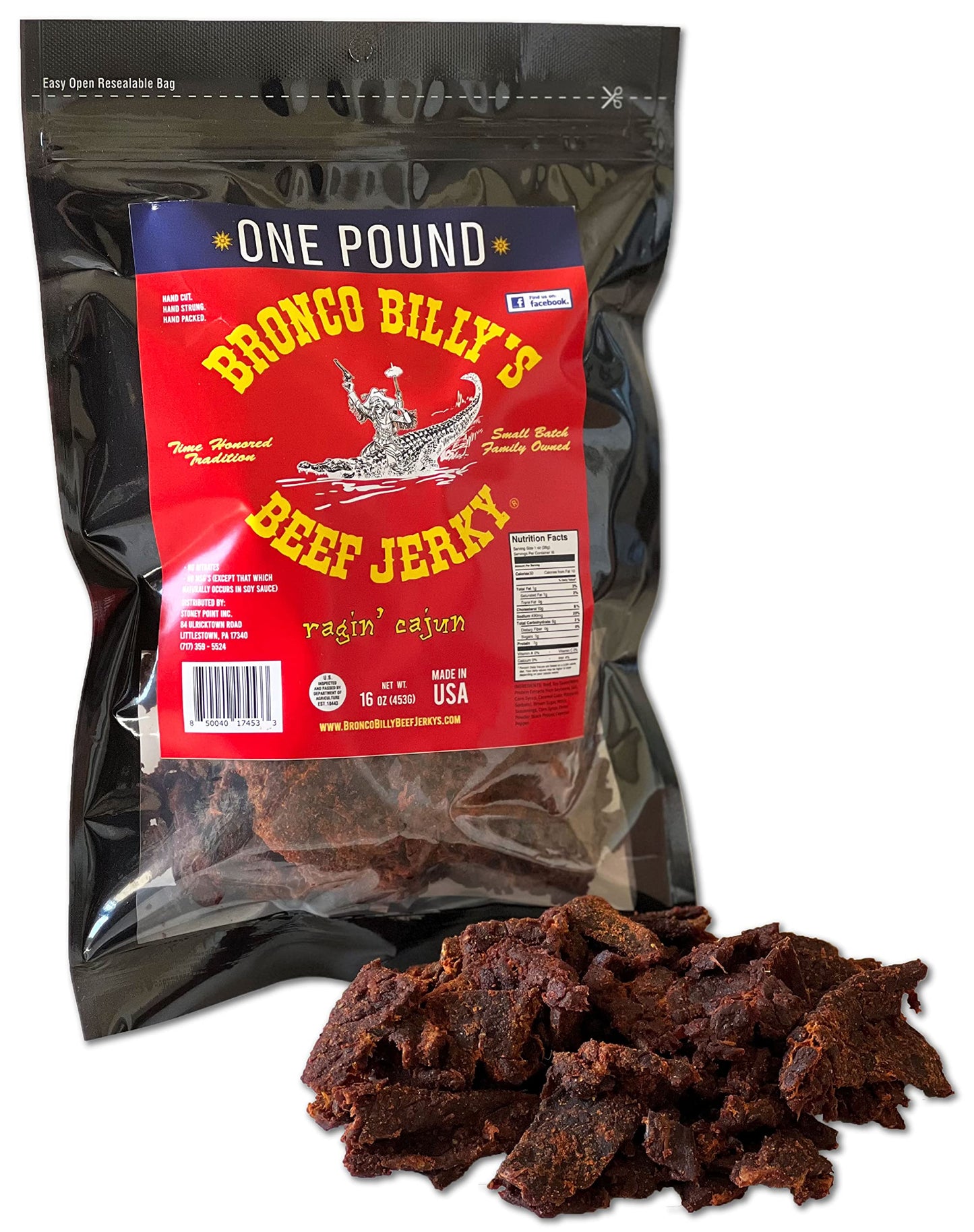 Bronco Billy'S Beef Jerky Ragin' Cajun One Pound Resealable Bag