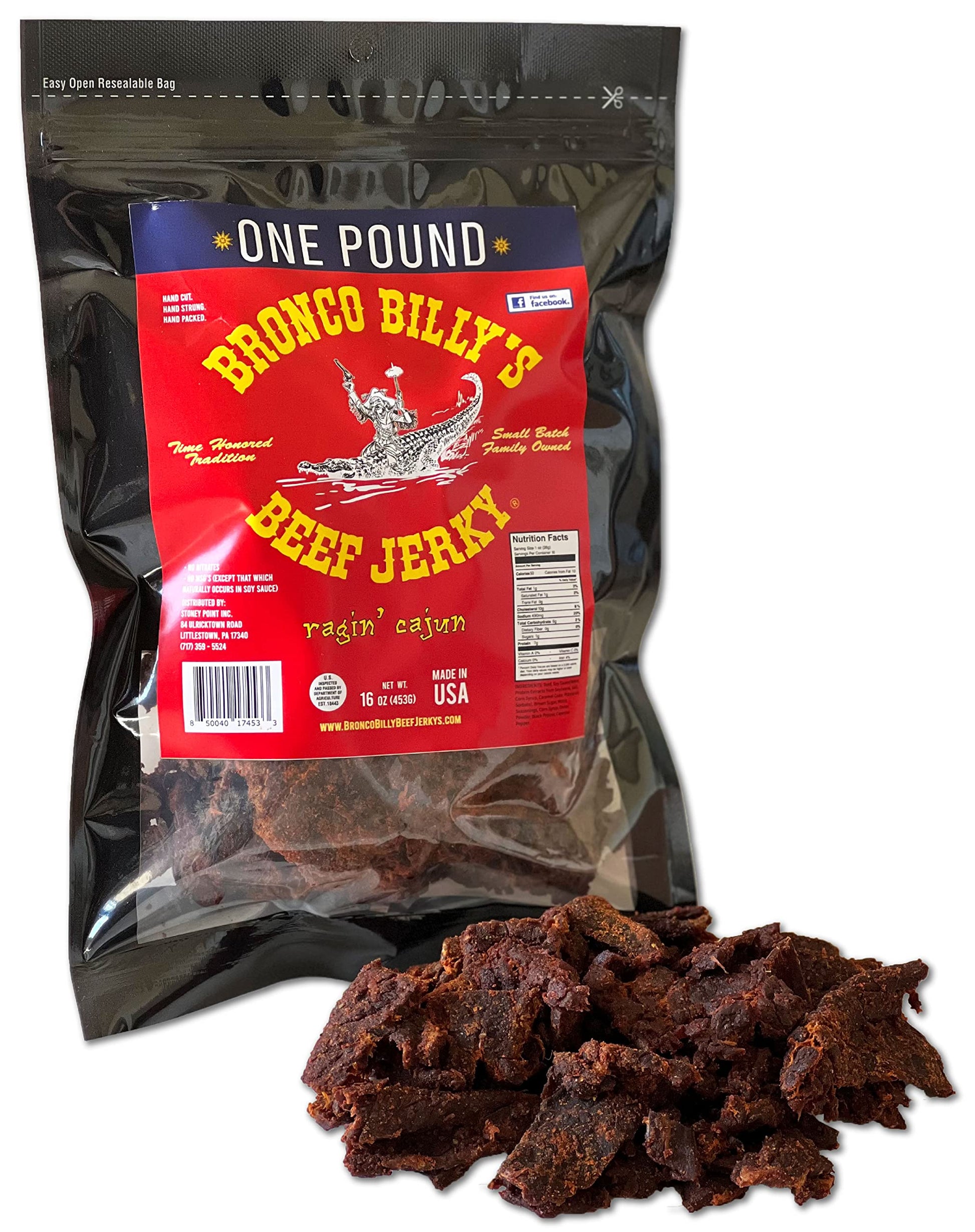 Bronco Billy'S Beef Jerky Ragin' Cajun One Pound Resealable Bag