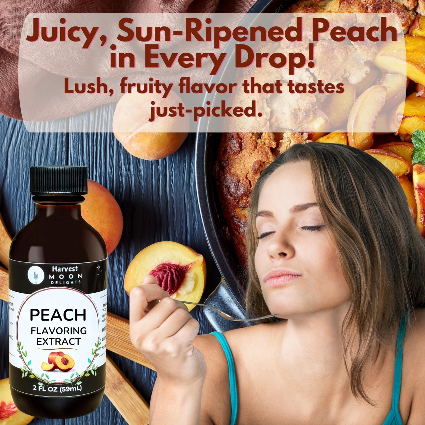 Natural Peach Extract - 2 Oz - Water-Soluble - By Harvest Moon Delights - Peach Extract For Baking, Ice Cream, Drinks, And Candy