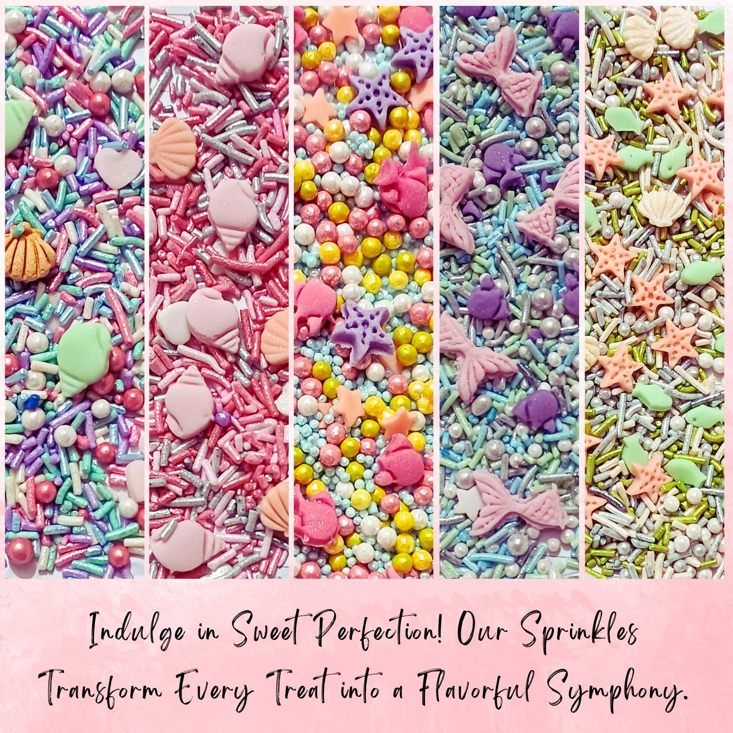 Confect Ocean-Themed Sprinkles Set - 5 Assorted Pastel Edible Sea Shell, Mermaid, Starfishes & Fish Sprinkle Mixes For Cake, Cup